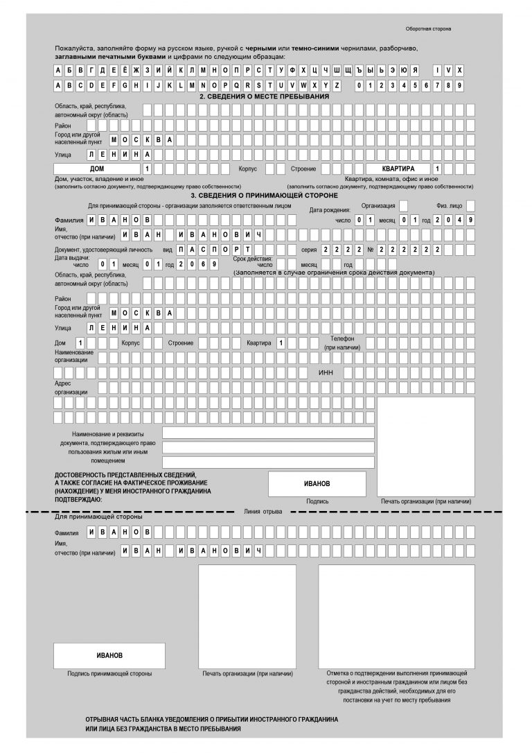 Образец заполнения уведомления о прибытии иностранного гражданина 2023