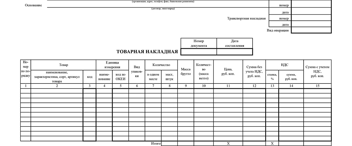 Товарная накладная на мебель образец