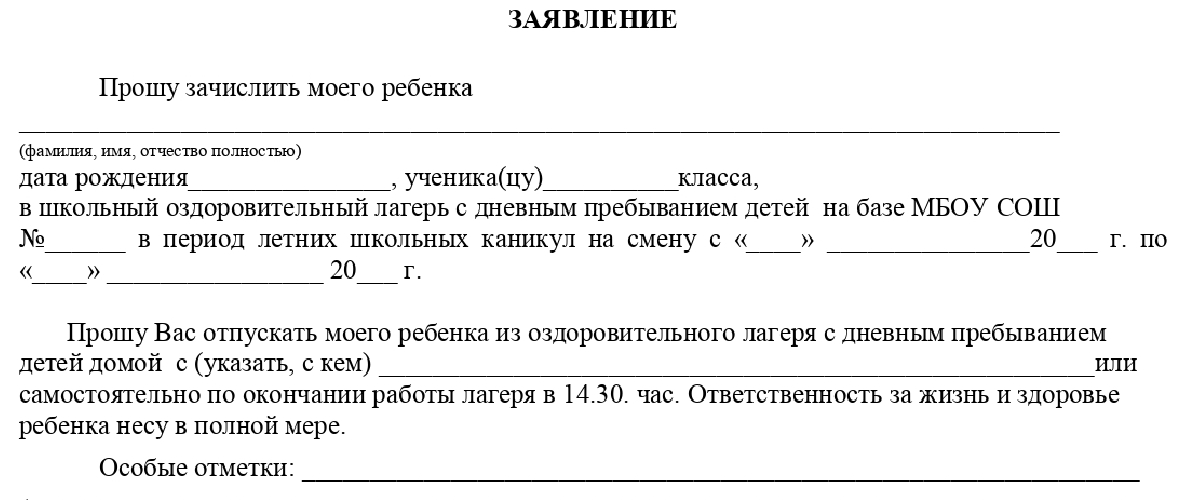 Ходатайство в лагерь от школы образец